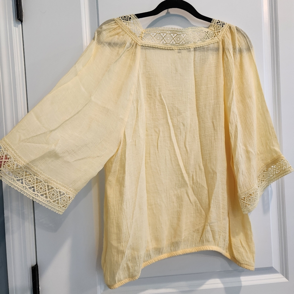 Yellow Lace Trim Blouse